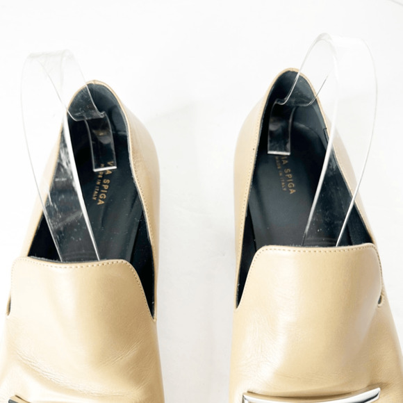 VIA SPIGA ITALY Tallis Loafer women's Tan Leather Slip On Shoe Bar Strap Flat 10 - Picture 3 of 6